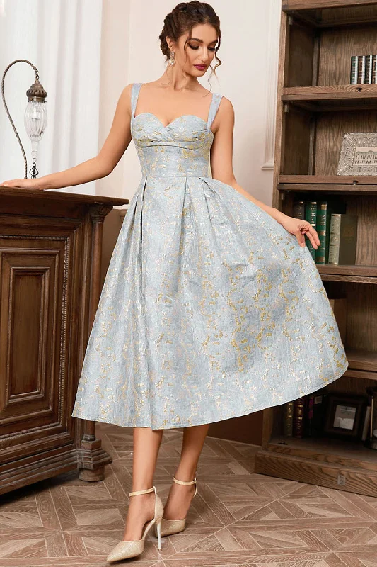 Light Blue A Line Sweetheart Spaghetti Straps Long Formal Dress