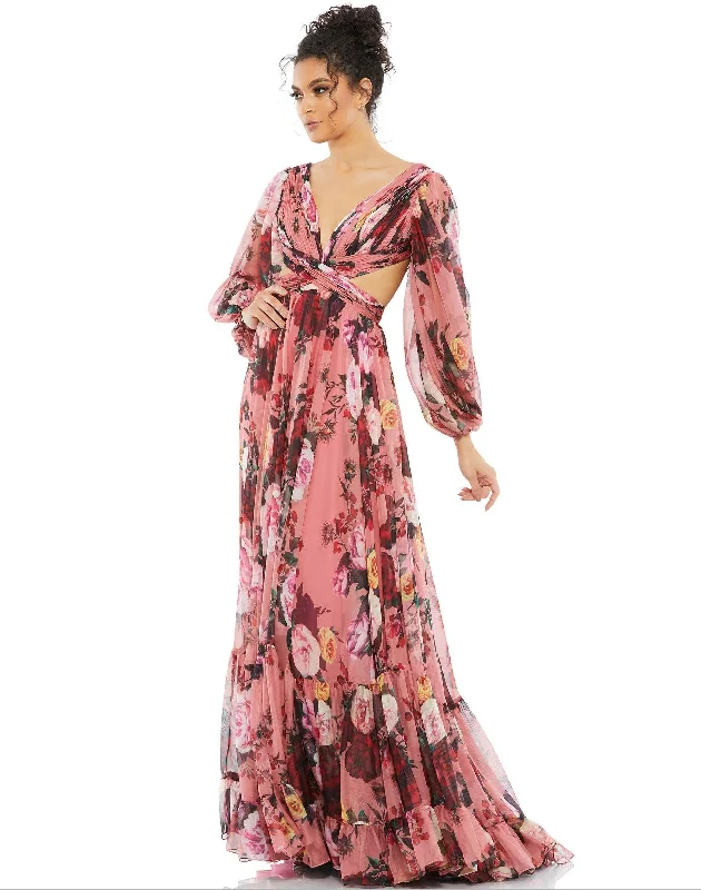 Mac Duggal 67946 Long Sleeve Floral Chiffon Dress