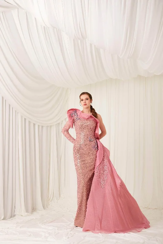 MNM Couture 2794 - Beaded Sequins One Shoulder Gown