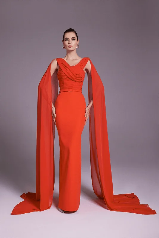 MNM Couture N0534 - Shoulder Drape Crepe Gown