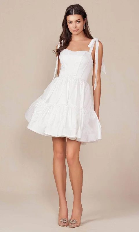 Nox Anabel T869W - Tie Strap Semi Sweetheart Neck Cocktail Dress