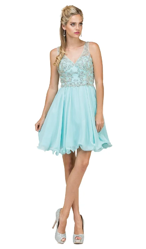 Dancing Queen - 2115 Sleeveless Embellished V-neck Cocktail Dress