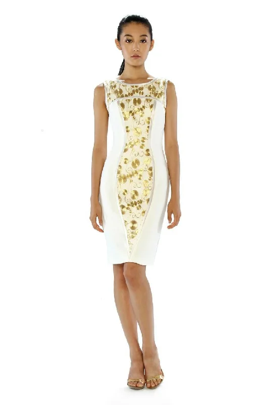 Theia - 882391 Gilded Embroidered Sheath Cocktail Dress