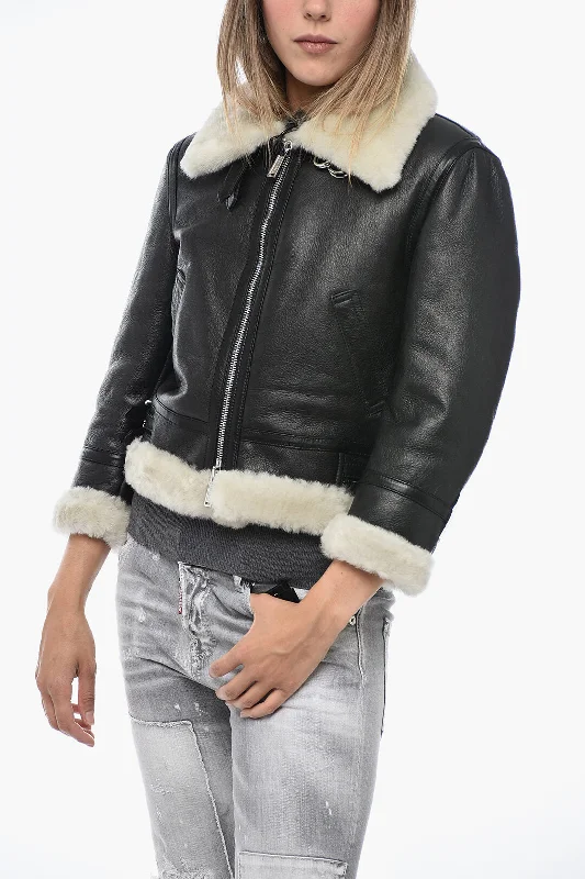 Dsquared2 Leather Jacket with Shearling Detailing