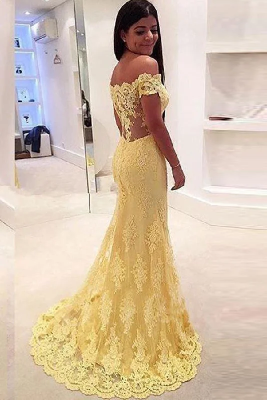 Off-the-Shoulder Mermaid  Lace Court Train Prom Dresses Evening Dresses PG330