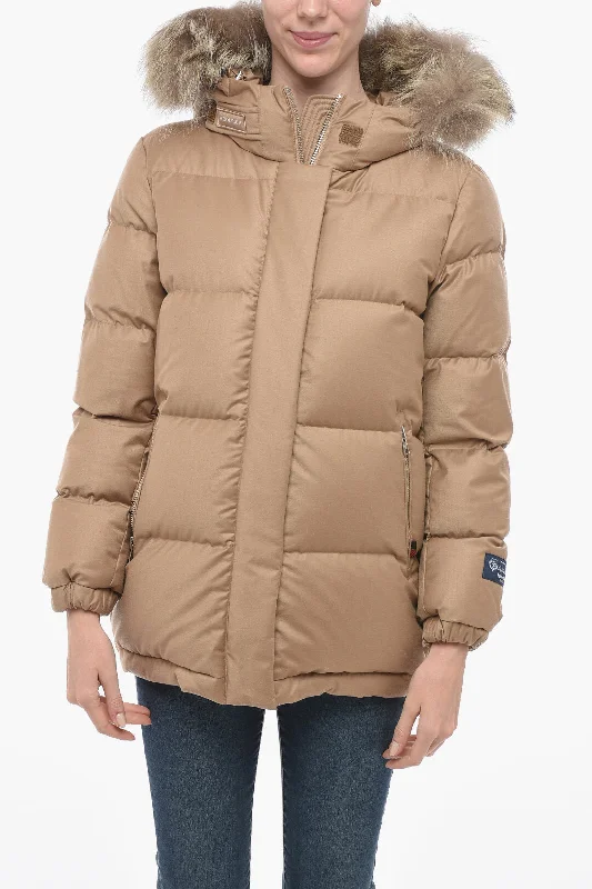 Woolrich LUXE PACK Wool Blend Down Jacket with Fur-edged Hood