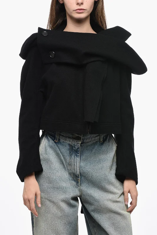 Yohji Yamamoto Wool Cropped Coat with Shawl Neckline