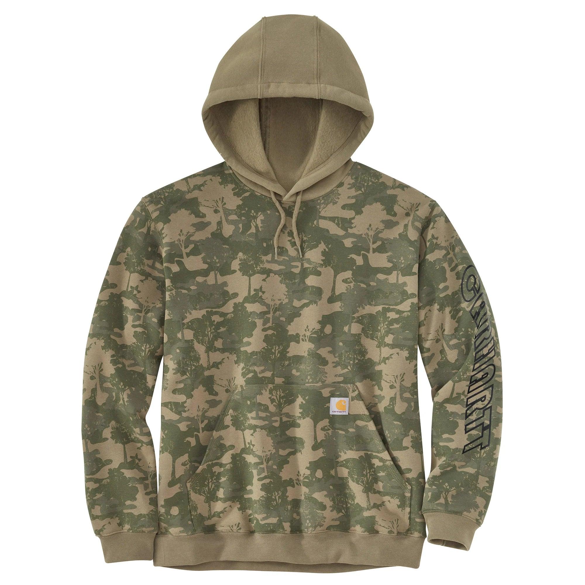 Loose Fit Midweight Hooded Camo Logo Graphic Sweatshirt - Burnt Olive Tree Camo