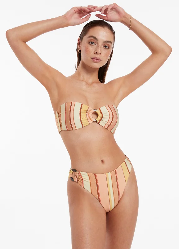 Fira Stripe High Leg Trim Bikini Bottom - Marigold