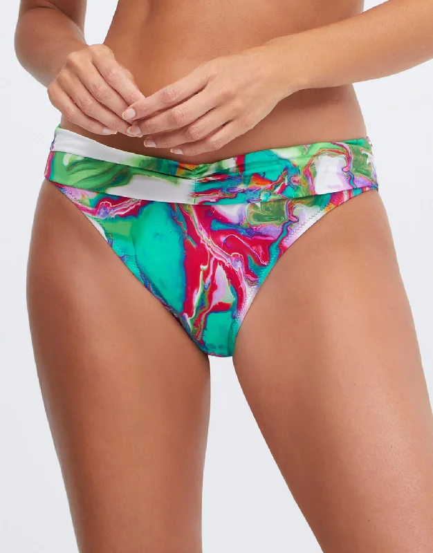 Frida Fold Bikini Pant - Green Marble