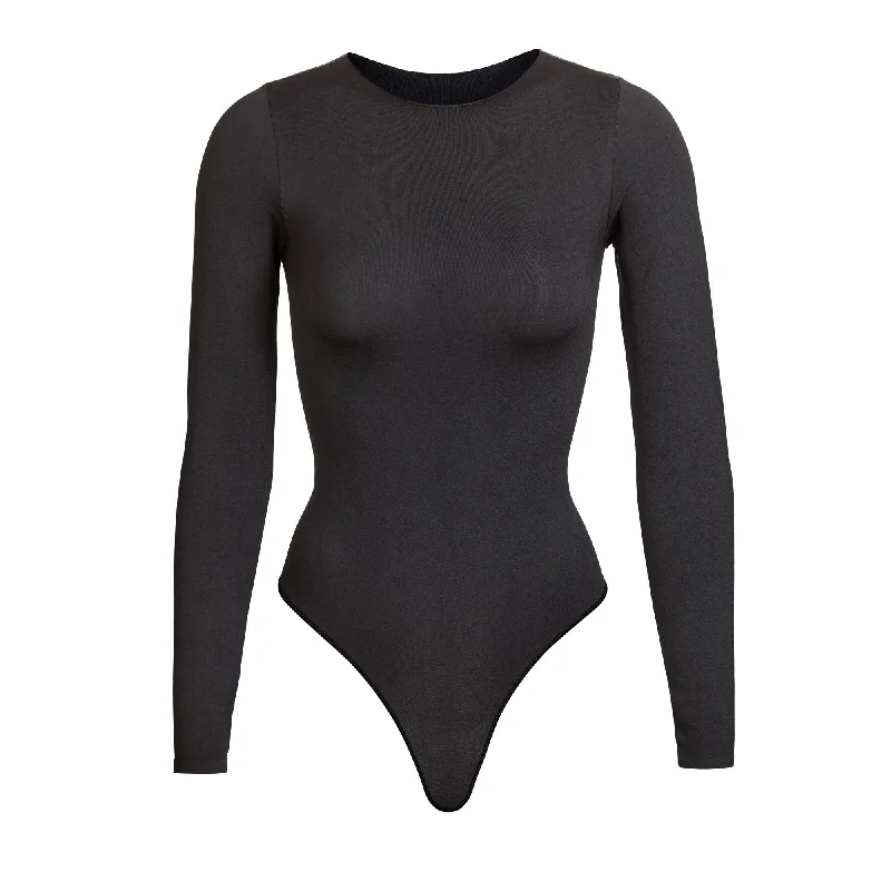 ESSENTIAL CREW NECK LONG SLEEVE BODYSUIT | ONYX