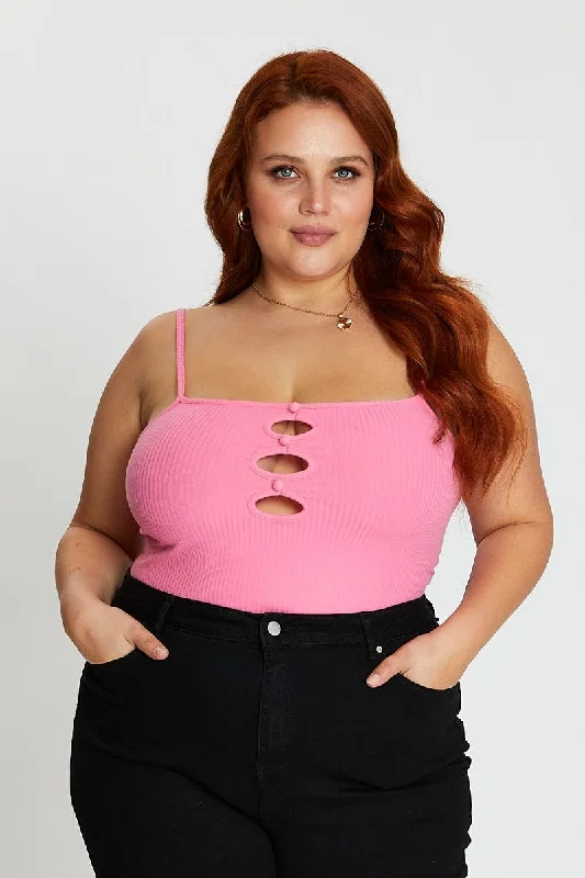 Pink Sleeveless Mini Keyhole Detail Bodysuit