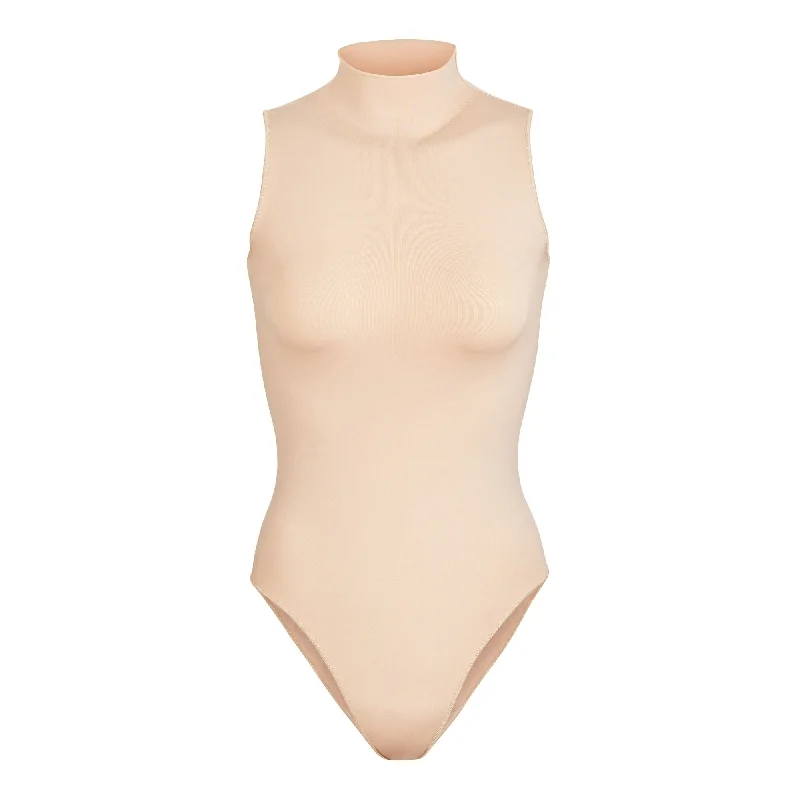 ESSENTIAL MOCK NECK SLEEVELESS BODYSUIT | SANDSTONE